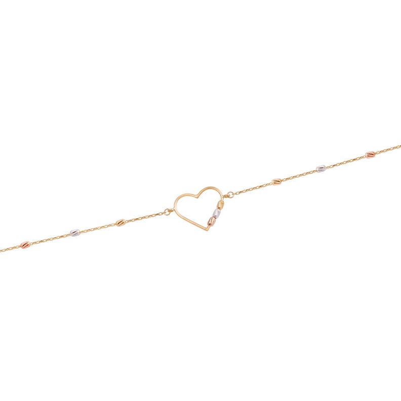 Pulsera Oro Tricolor 18kt Corazón y Barras-1