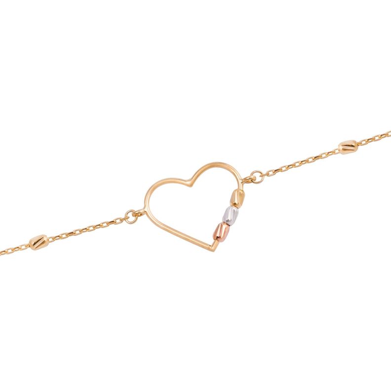 Pulsera Oro Tricolor 18kt Corazón y Barras-2