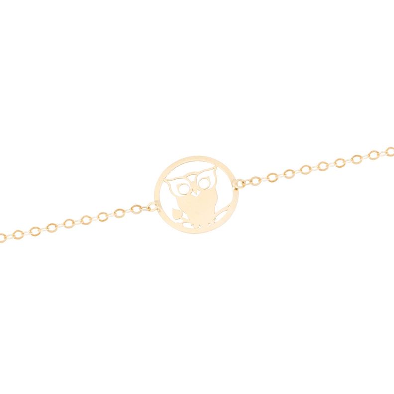 Pulsera Oro Amarillo 18kt Búho y Circonita Rubí-1