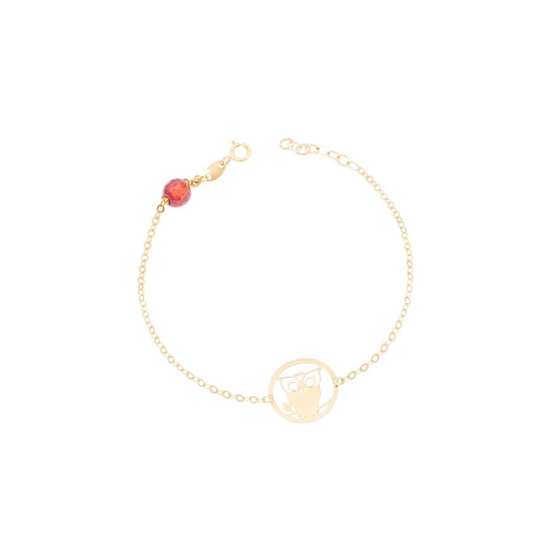 Pulsera Oro Amarillo 18kt Búho y Circonita Rubí-2