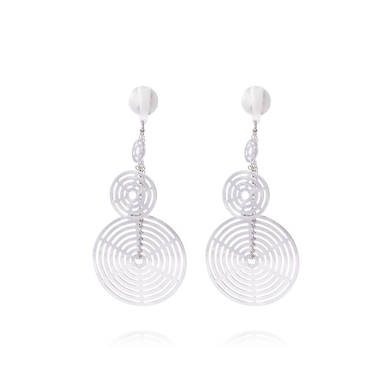 Aros Oro Blanco 18kt Triple Círculos Colgantes-0