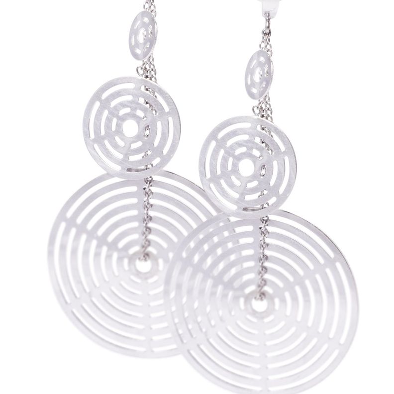 Aros Oro Blanco 18kt Triple Círculos Colgantes-1