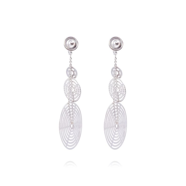 Aros Oro Blanco 18kt Triple Círculos Colgantes-2