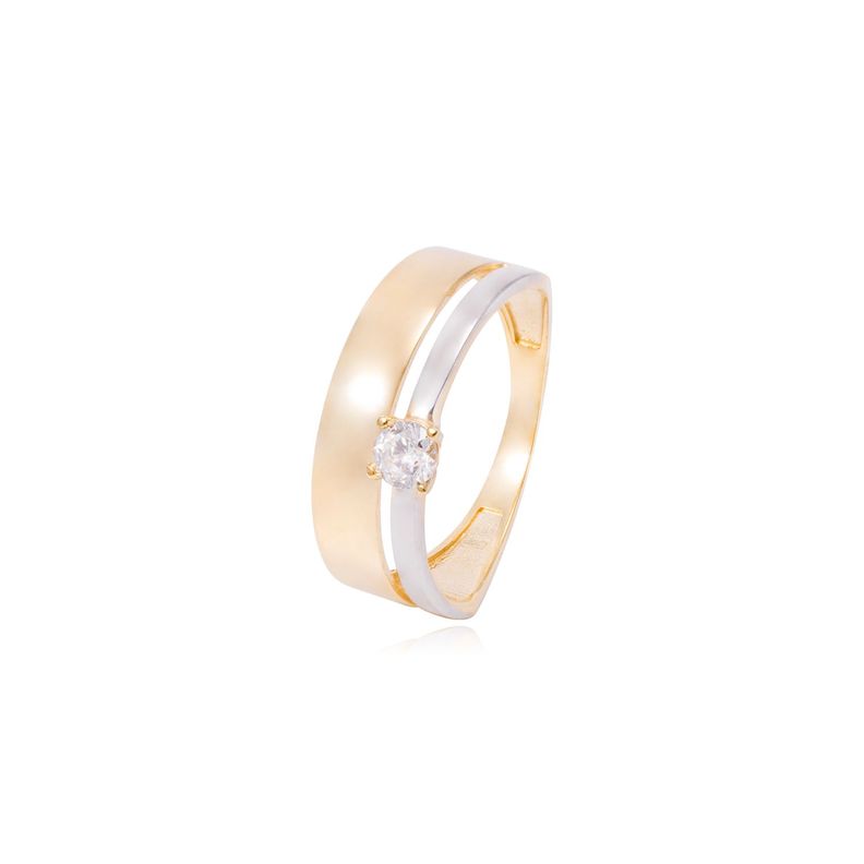 Anillo Compromiso de Oro de 18kt Solitario Bicolor-0