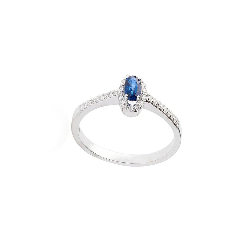 Anillo de Oro 18kt Diamantes 13pts Corte Brillante Con Zafiro de 19pts-2