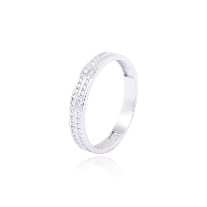Anillo Compromiso Oro Blanco 18kt Doble Riel Circón-0