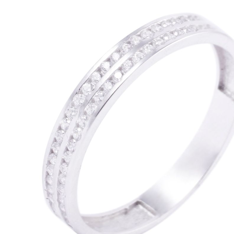 Anillo Compromiso Oro Blanco 18kt Doble Riel Circón-1
