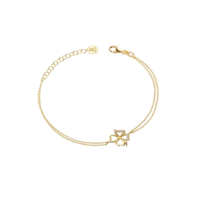 Pulsera Plata Esterlina 925 Trébol Circonita Revestido Oro 18kt-0