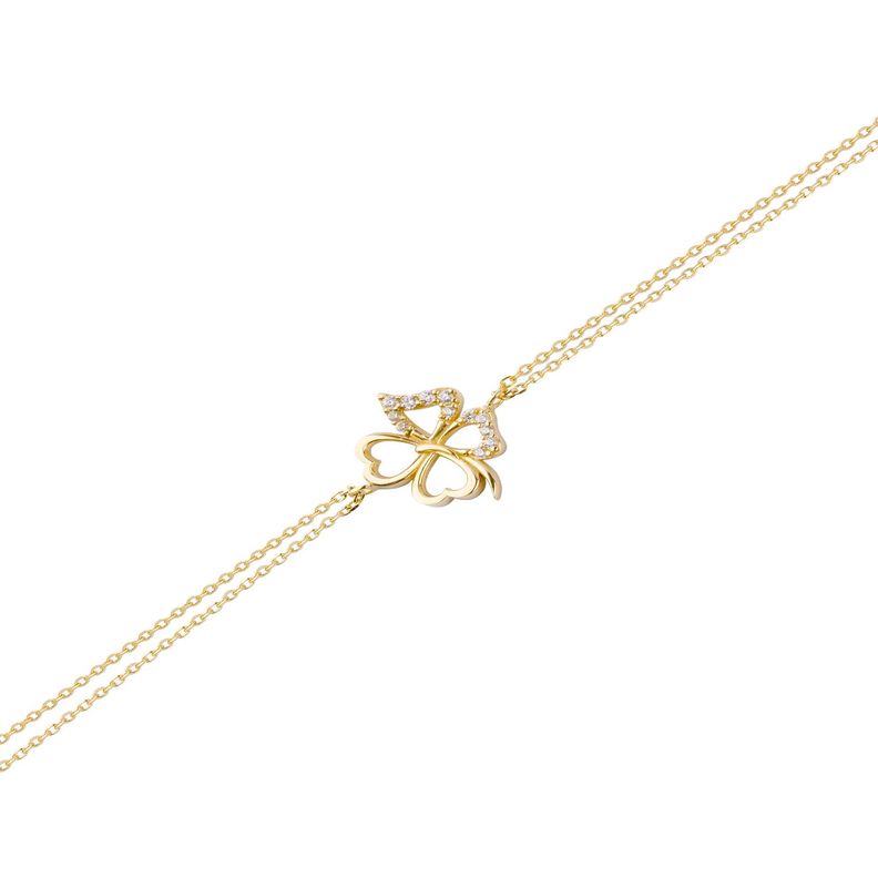 Pulsera Plata Esterlina 925 Trébol Circonita Revestido Oro 18kt-1