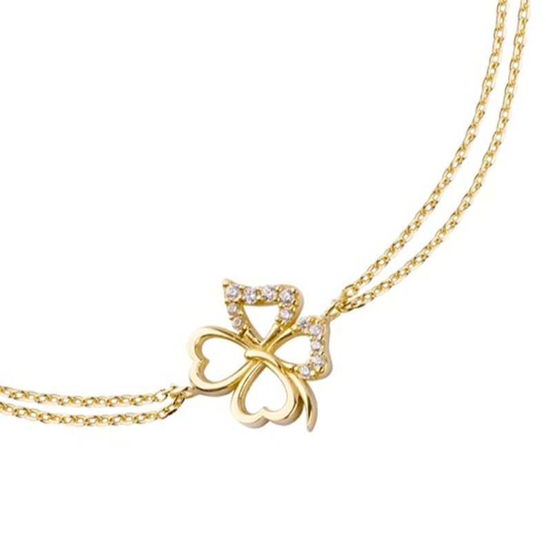 Pulsera Plata Esterlina 925 Trébol Circonita Revestido Oro 18kt-2