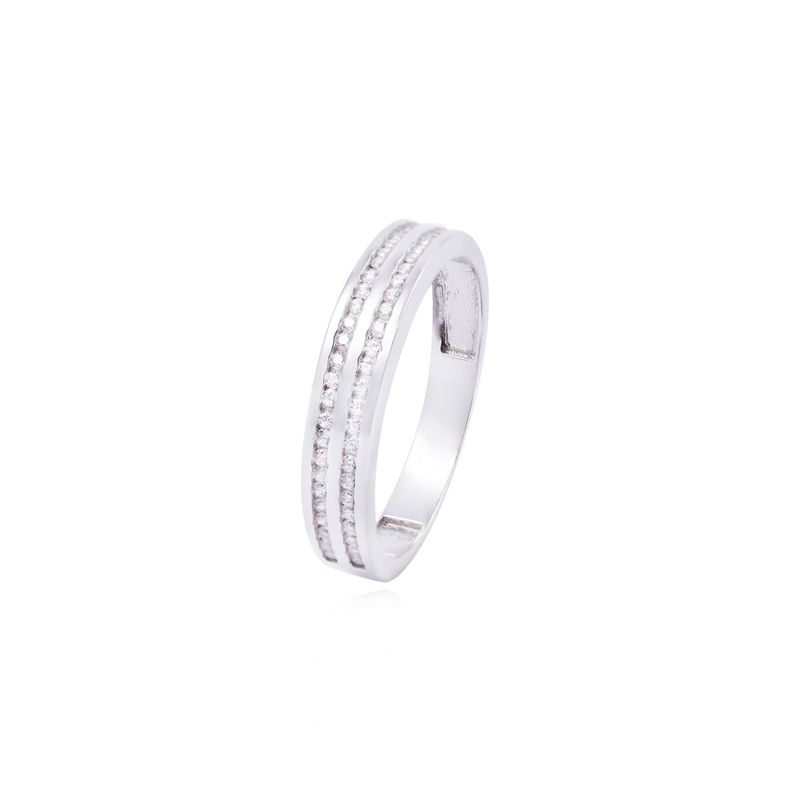 Anillo Compromiso de Oro Blanco 18kt 1/2 Cintillo Doble Riel Circonita-0