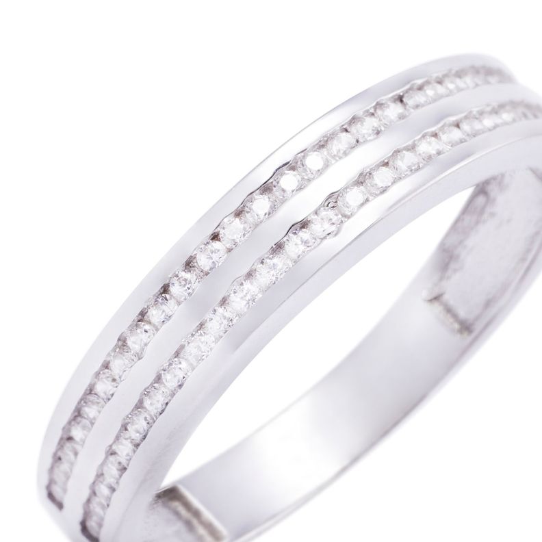 Anillo Compromiso de Oro Blanco 18kt 1/2 Cintillo Doble Riel Circonita-1