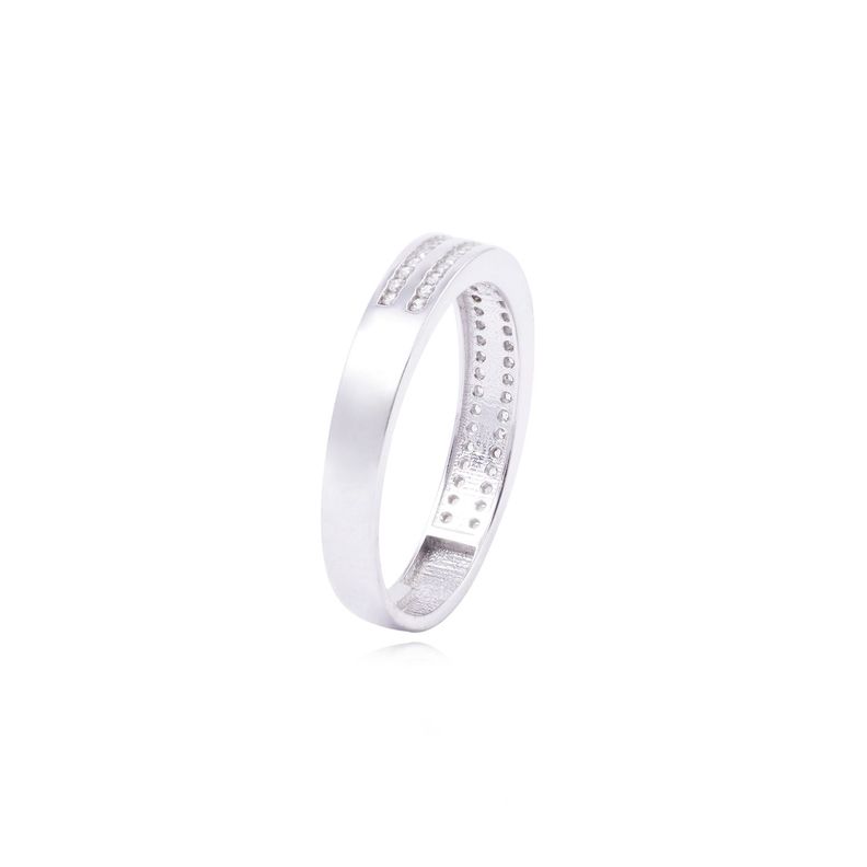 Anillo Compromiso de Oro Blanco 18kt 1/2 Cintillo Doble Riel Circonita-2