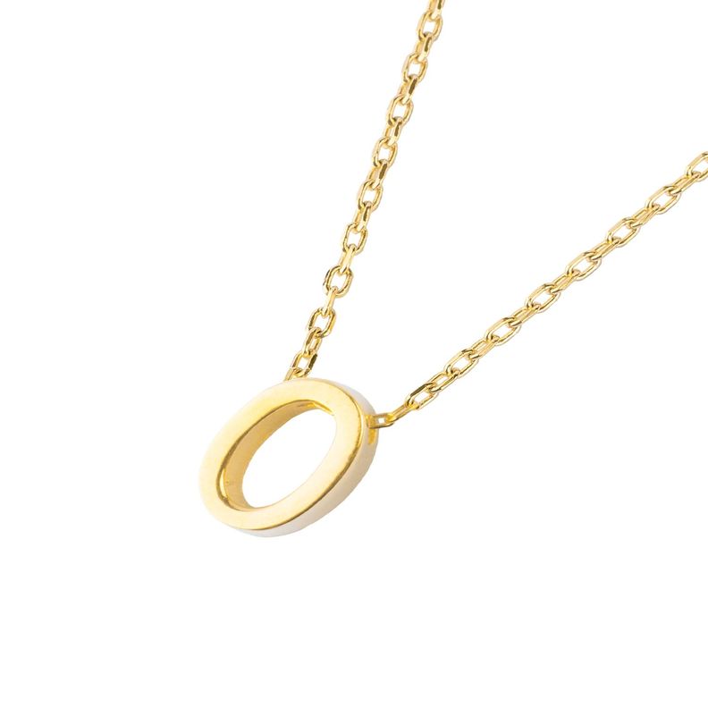 Collar de Plata Esterlina 925 Letra O Lisa Revestido en Oro 18kt-1