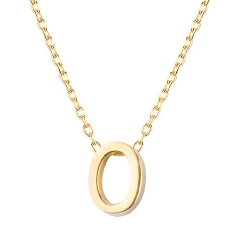 Collar de Plata Esterlina 925 Letra O Lisa Revestido en Oro 18kt-2