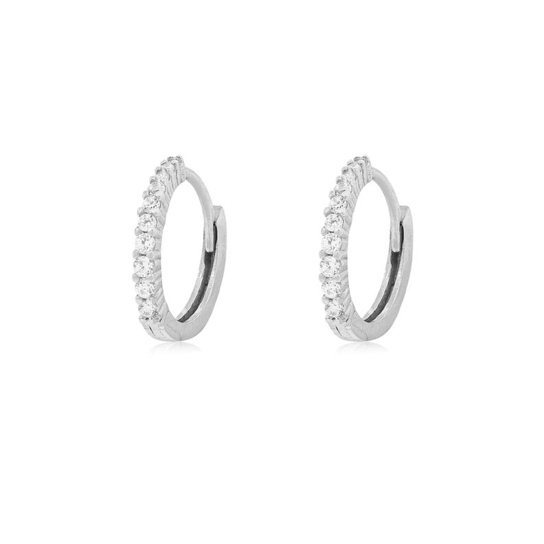 Aros de Oro Blanco 18kt Argollas Circonita Pequeñas-0