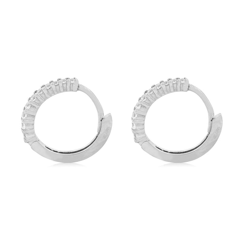 Aros de Oro Blanco 18kt Argollas Circonita Pequeñas-1