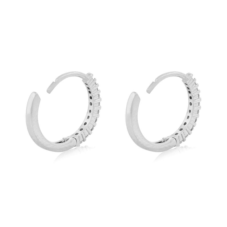 Aros de Oro Blanco 18kt Argollas Circonita Pequeñas-2