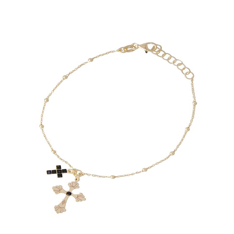 Pulsera de Plata Esterlina 925 Cruz Onix Revestido en Oro 18kt-0