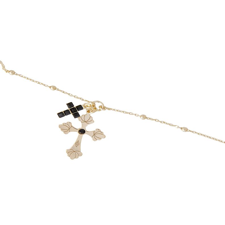 Pulsera de Plata Esterlina 925 Cruz Onix Revestido en Oro 18kt-1