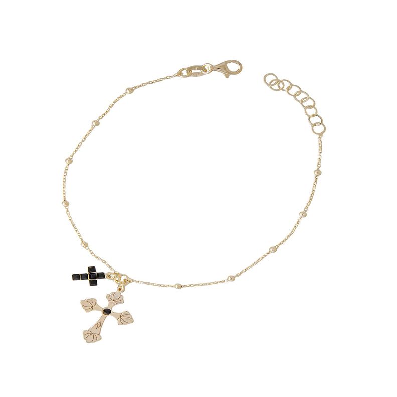 Pulsera de Plata Esterlina 925 Cruz Onix Revestido en Oro 18kt-2