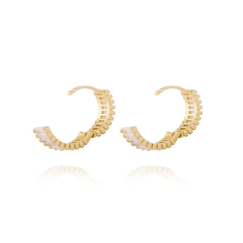Aros Plata Esterlina 925 Argollas Riel Circon Revestido en Oro 18kt-2