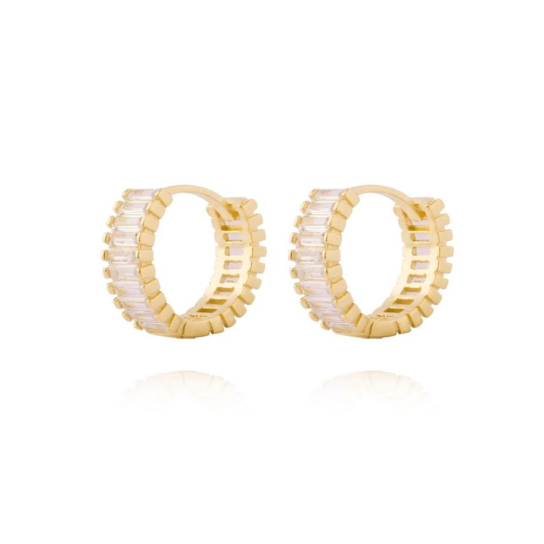 Aros Plata Esterlina 925 Argollas Riel Circon Revestido en Oro 18kt-1