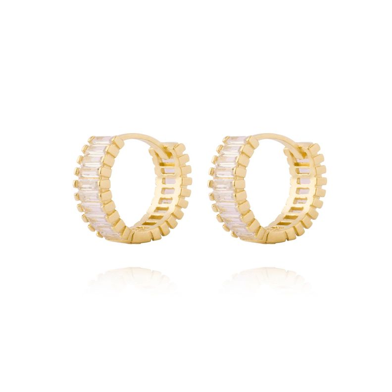 Aros Plata Esterlina 925 Argollas Riel Circon Revestido en Oro 18kt-0