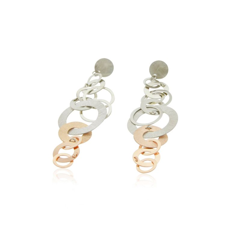 Aros de Plata Esterlina 925 Discos Bicolor Revestido en Oro 18kt-3