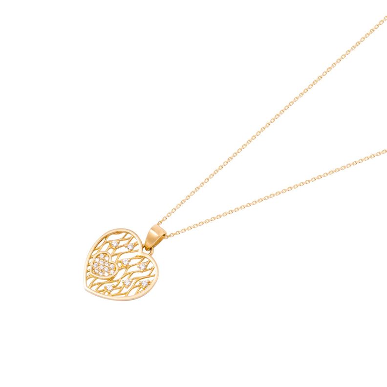 Collar Oro Amarillo 18kt Corazón Malla Circonita-0