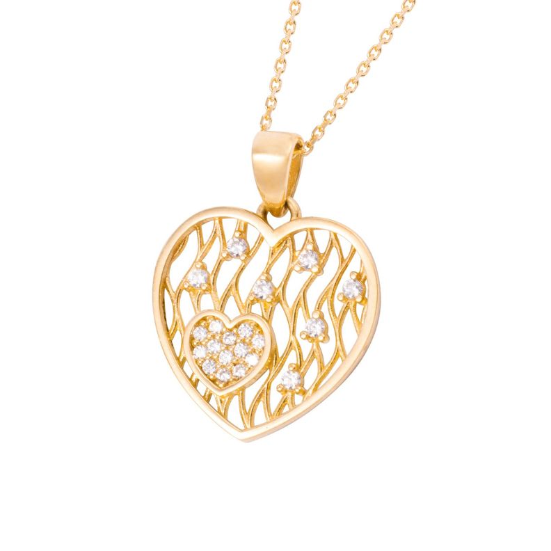 Collar Oro Amarillo 18kt Corazón Malla Circonita-1