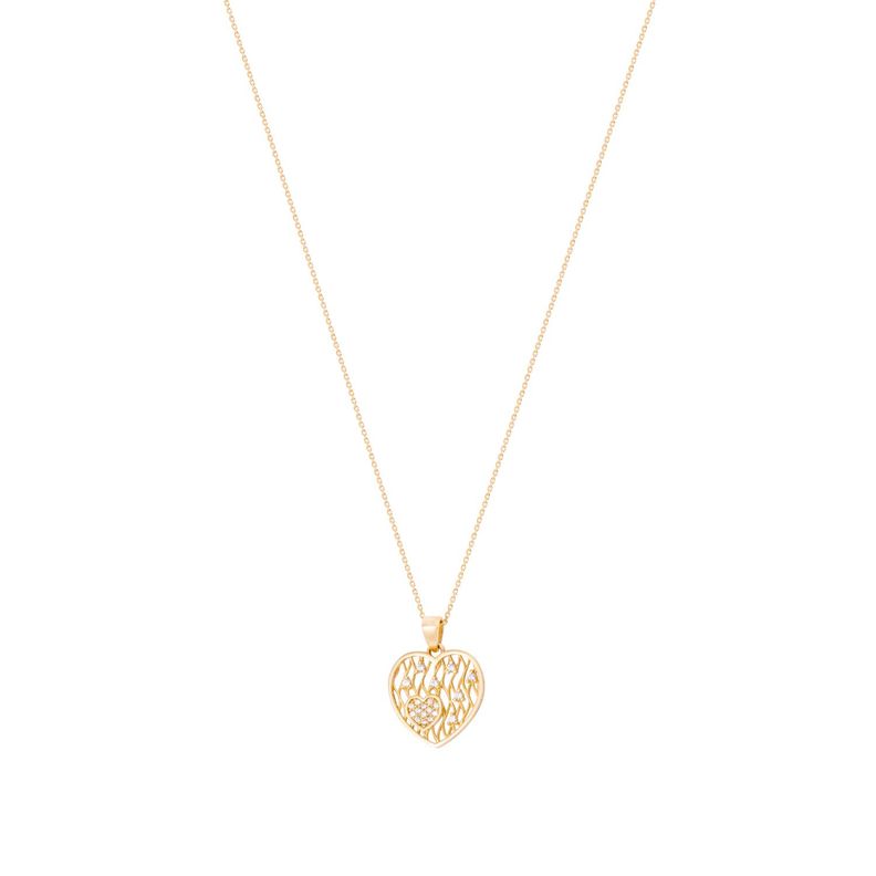 Collar Oro Amarillo 18kt Corazón Malla Circonita-2