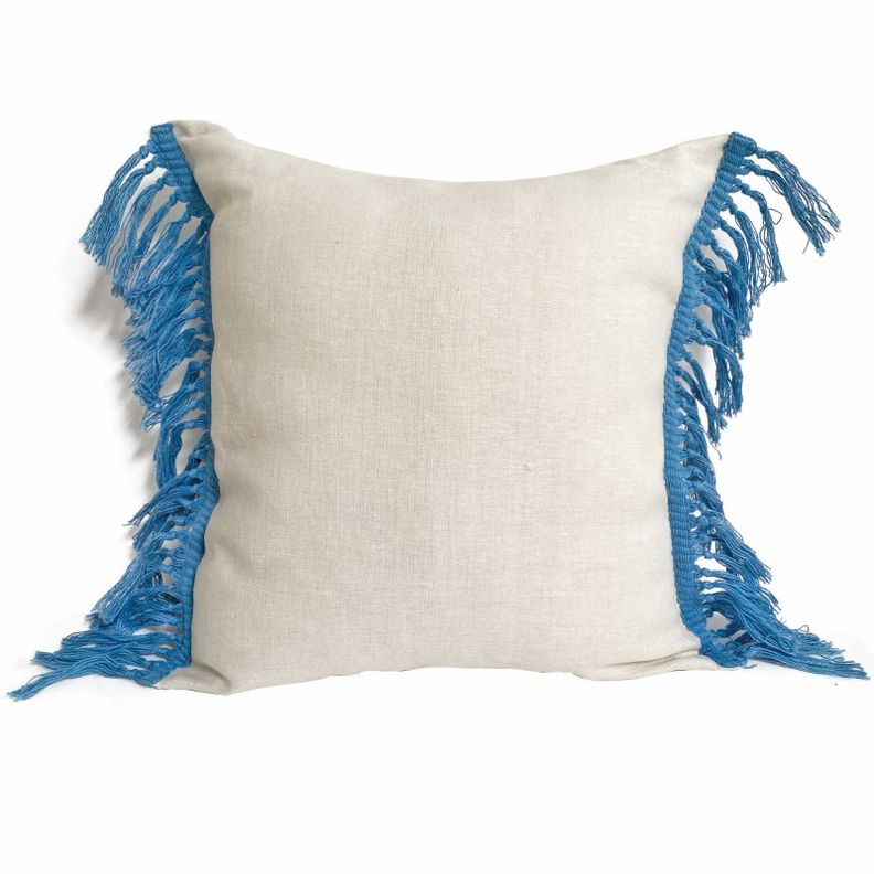 Cojín Lino Fringes Blue 50x50cm-0