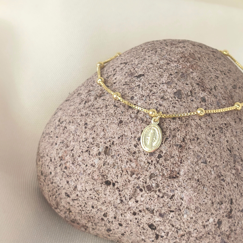 Pulsera Veneciana banada en oro proteccion virgen de los rayos 17 cm Dorado