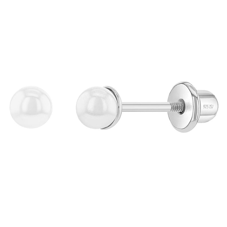 Aros de perla de plata 925 para bebes 3 mm Blanco