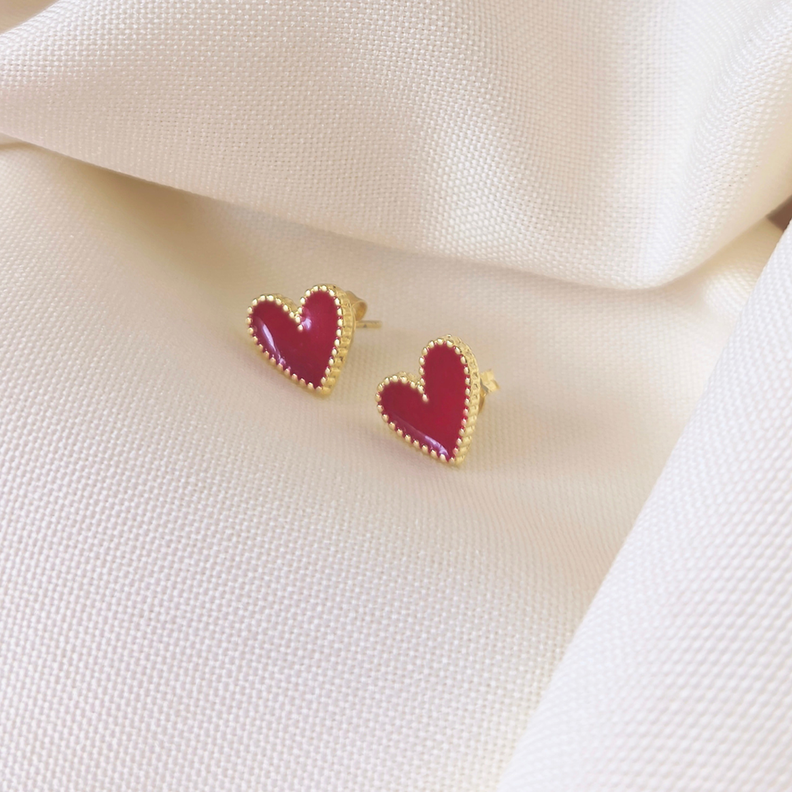 Aros oro corazon Rojo 10