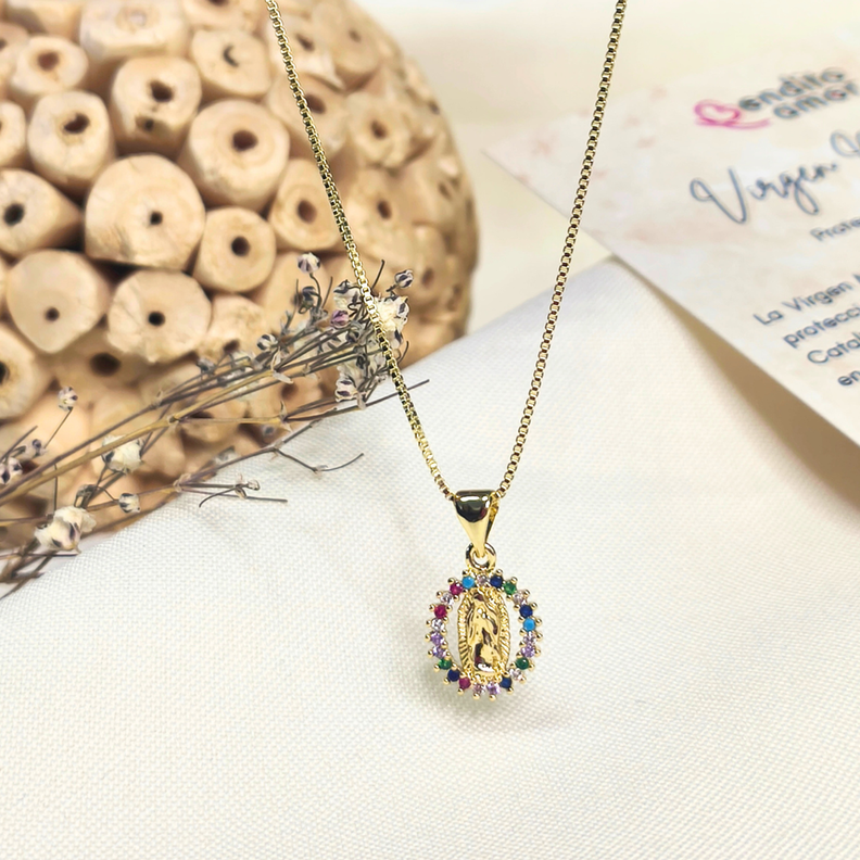 Collar oro laminado Virgen y colores Dorado 45