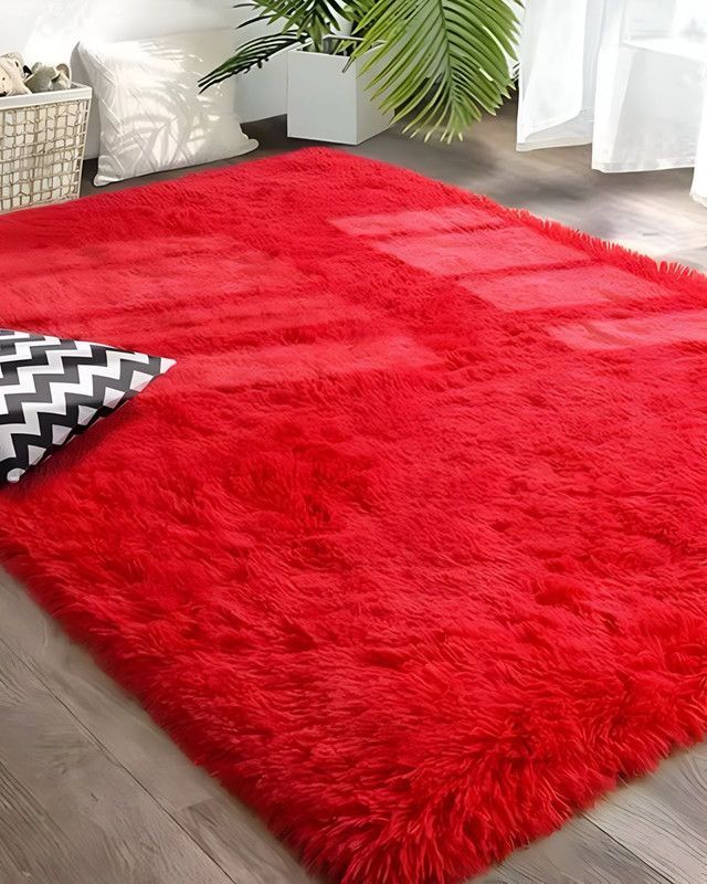 Alfombra peluda Suave 180 x 200 cm Primera Calidad Rojo-0