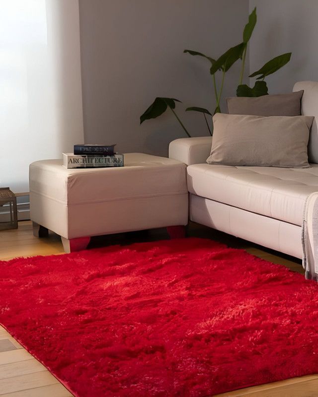 Alfombra peluda Suave 180 x 200 cm Primera Calidad Rojo-1