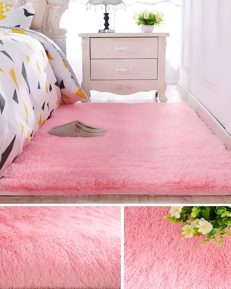 Alfombra peluda Suave 180 x 200 cm Primera Calidad Rosa-2