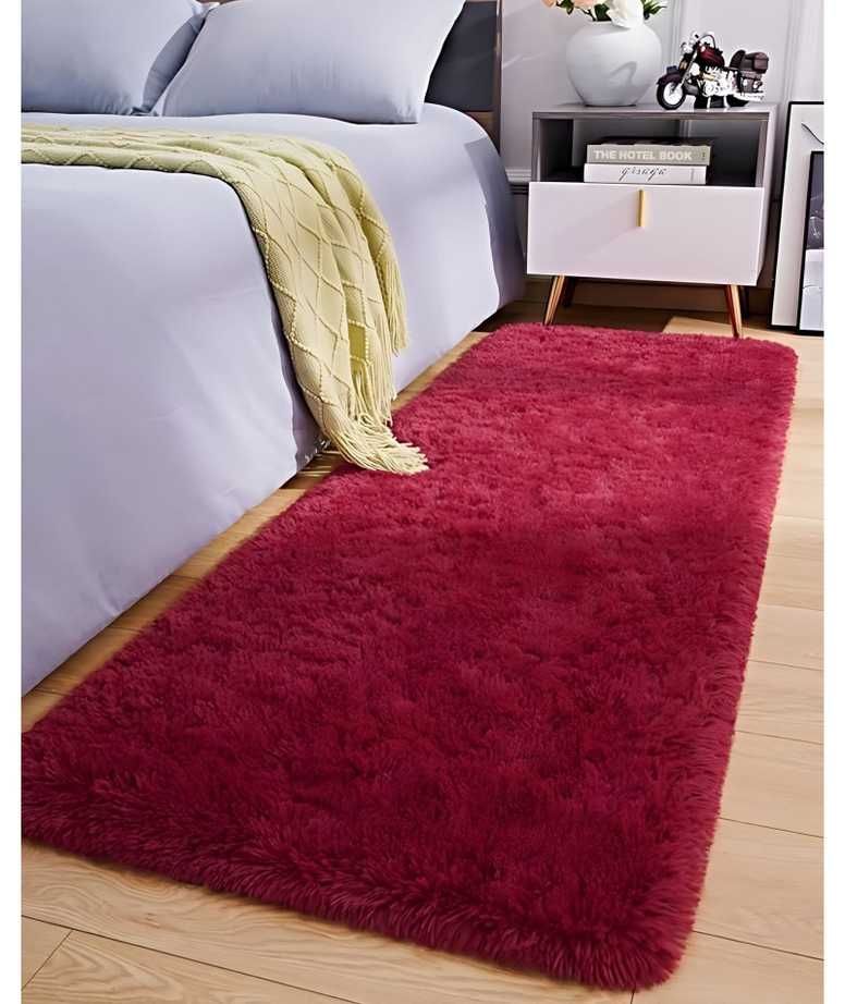 Juego por 2 Alfombra peluda pasillera liviana 70x150 ultra suave BURDEO-3