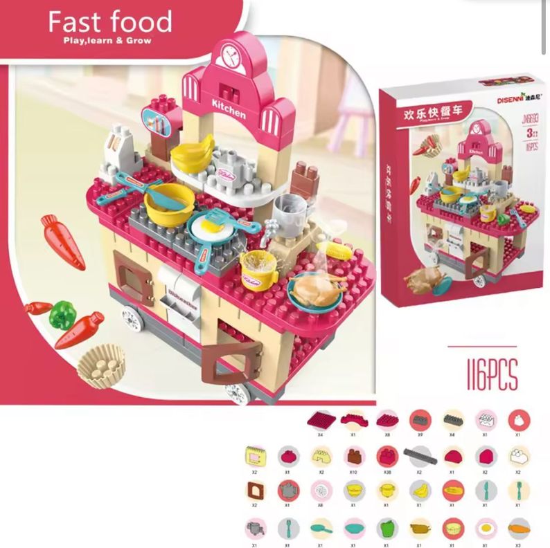 Cocina de Construcción 117 Piezas con Accesorios-Rosa-2