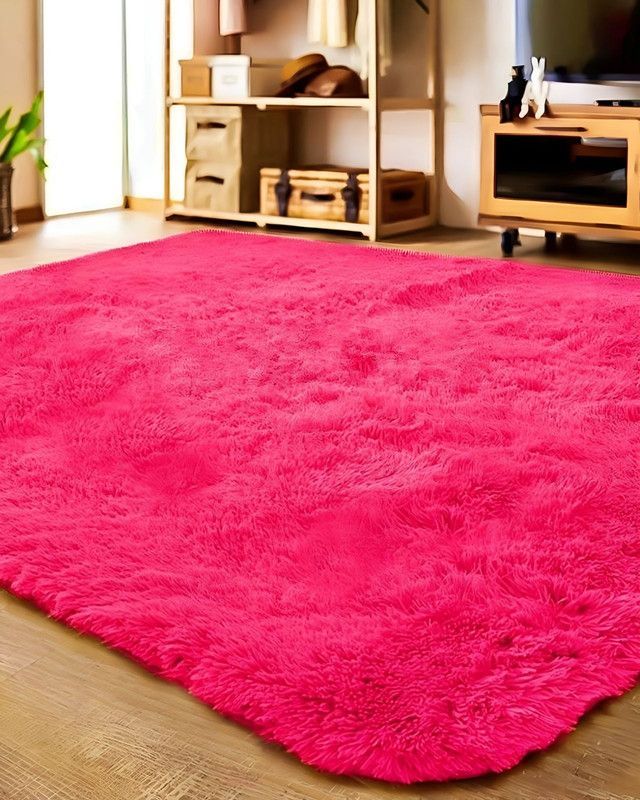 Alfombra peluda Suave 180 x 200 cm Primera Calidad Fucsia-0