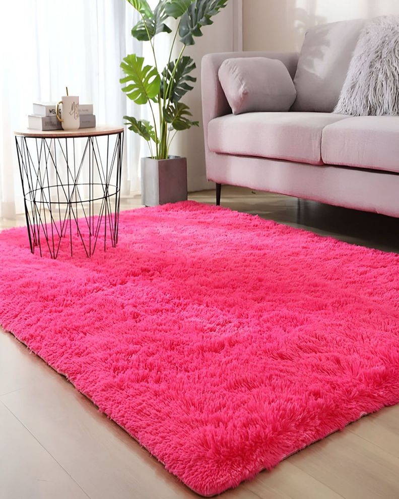 Alfombra peluda Suave 180 x 200 cm Primera Calidad Fucsia-1
