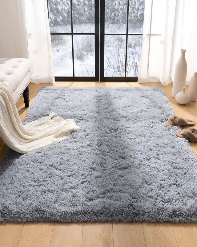 Alfombra peluda Suave 240 x 200 cm Primera Calidad Gris-0