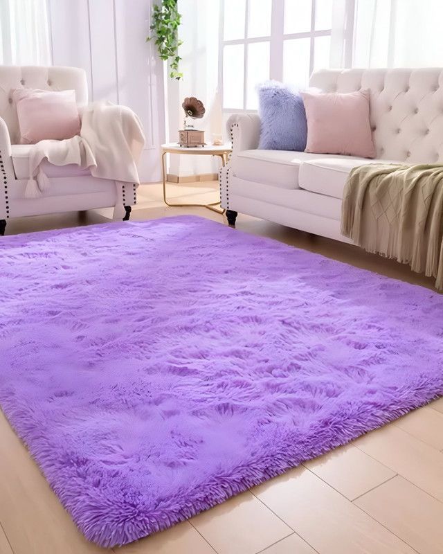 Alfombra peluda Suave 180 x 200 cm Primera Calidad Lila-0