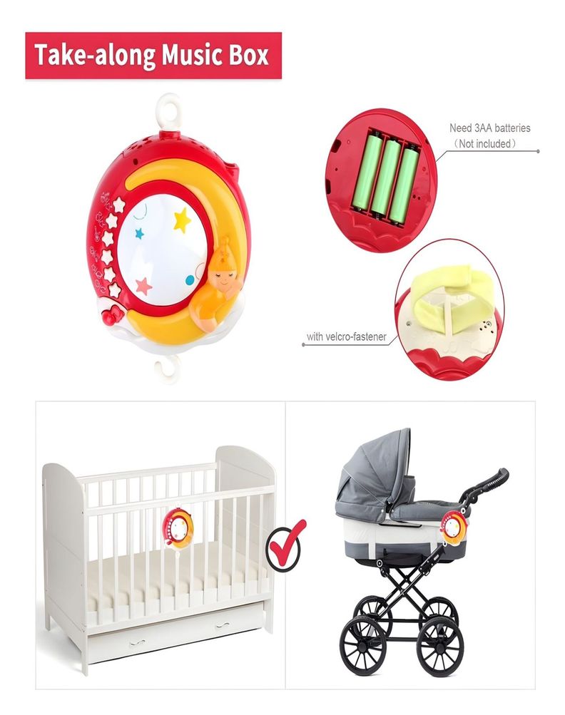MOVIL Rojo cuna bebé MUSICAL con Control y Luz 21n10-3