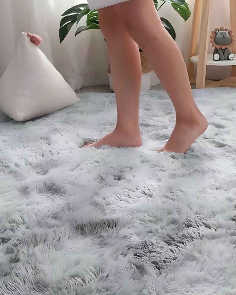 Alfombra peluda Suave 180 x 200 cm Primera Calidad Blanco y Gris-0