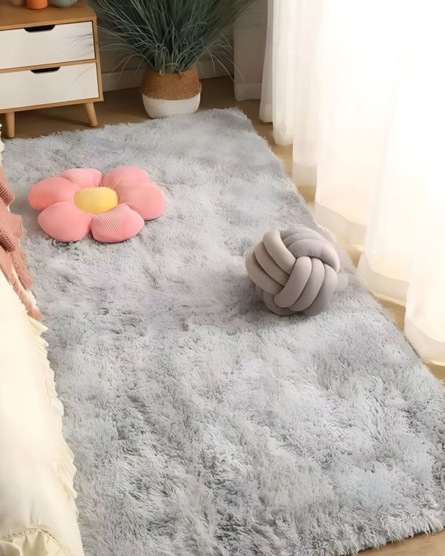 Alfombra peluda Suave 180 x 200 cm Primera Calidad Blanco y Gris-1