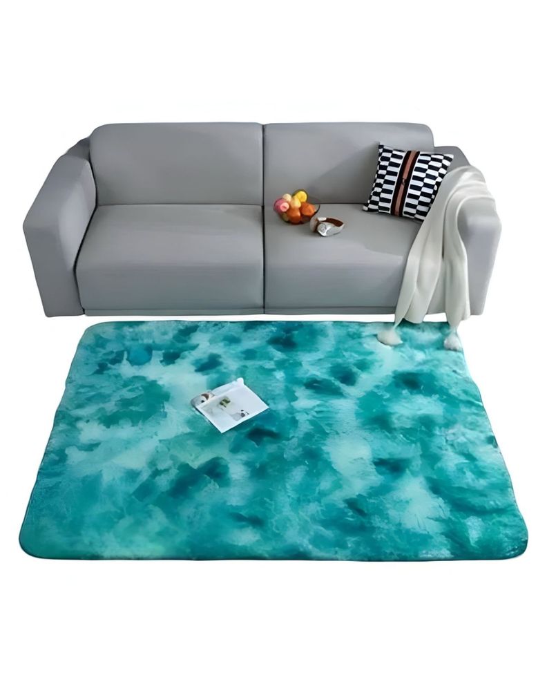 Alfombra peluda Suave 240 x 200 cm Primera Calidad Turquesa Jaspeado-0